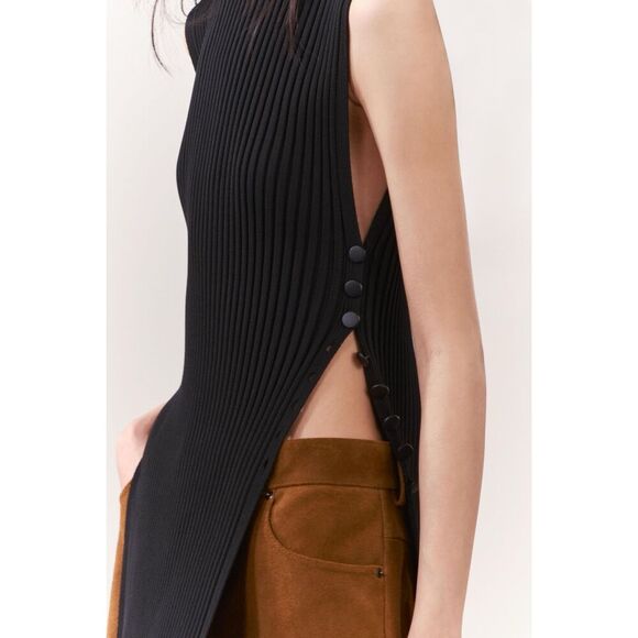 ZARA Hooded Ribbed Knit Tunic Black - Picture 4 of 10